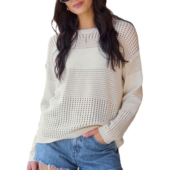 CUPSHE Women’s Oversized Crochet Knit Lightweight Fall Pullover Sweater Top SZ S - Picture 1 of 6